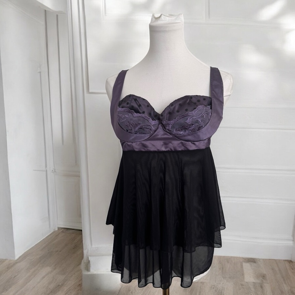 Y2K Purple and Black Lingerie Top whimsy goth goth glam L